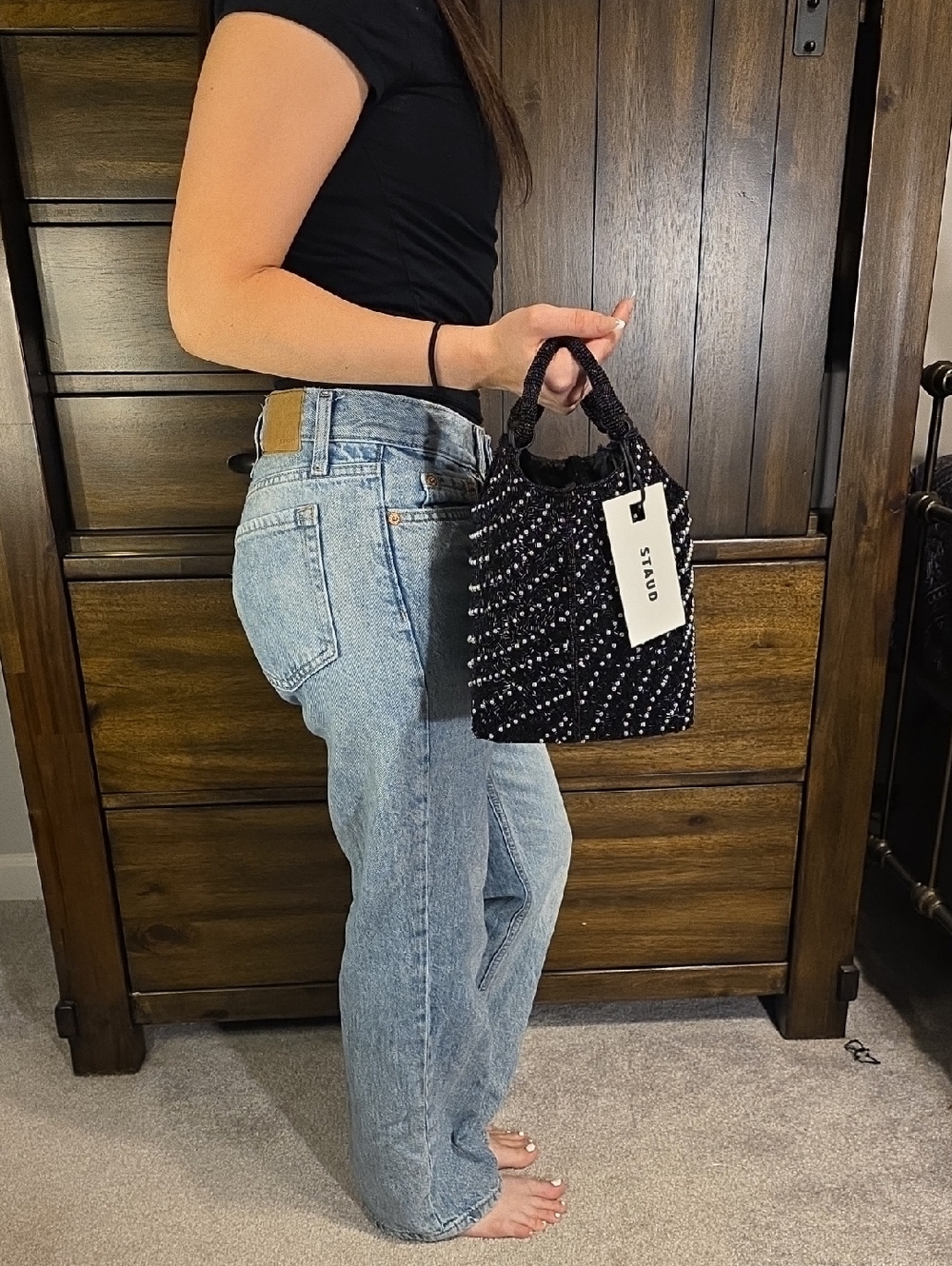 STAUD Black and Silver Beaded Mini Bag - Picture 7 of 7
